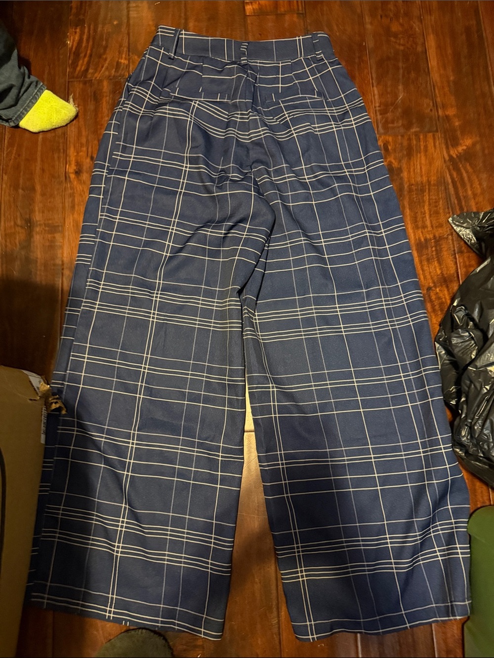 Men's Navy Plaid Wide-Leg Dress Pants